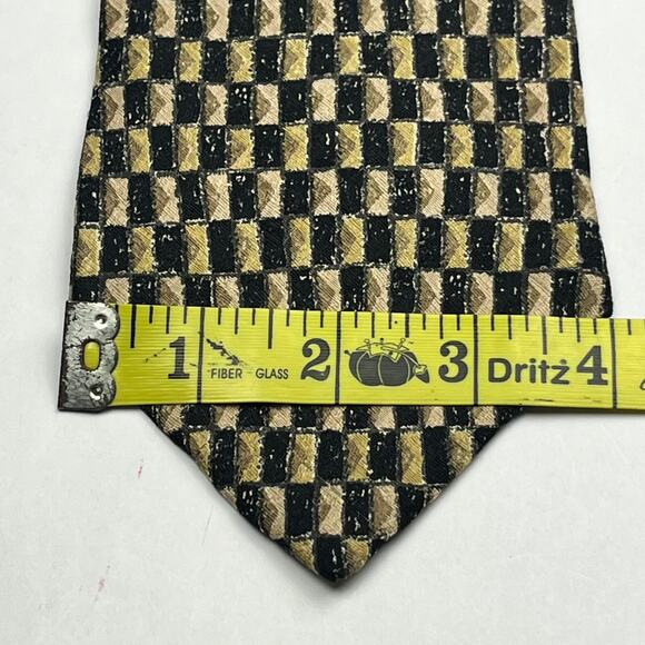 Villa Bugatti Mens Italian Silk Necktie Geometric Pattern Black Wheat Tie - Picture 11 of 11